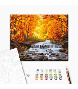 Malowanie po numerach Brushme "Wodospad w jesiennym złocie" 40x50 cm