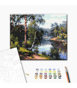 Malowanie po numerach Brushme "Malownicze jezioro w lesie" 40x50 cm