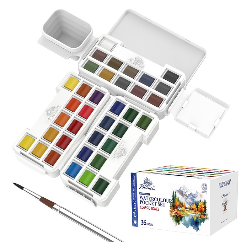 Phoenix Watercolour Pocket Set 36 half pans in a portable plastic ...